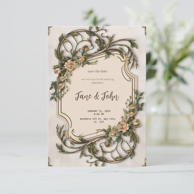 [Personalized] Elegant Vintage Wedding Invitation (Standing Front)
