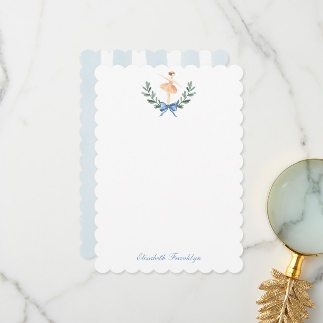 Personalized Elegant Watercolor Ballerina Bow Thank You Card (Front/Back In Situ)