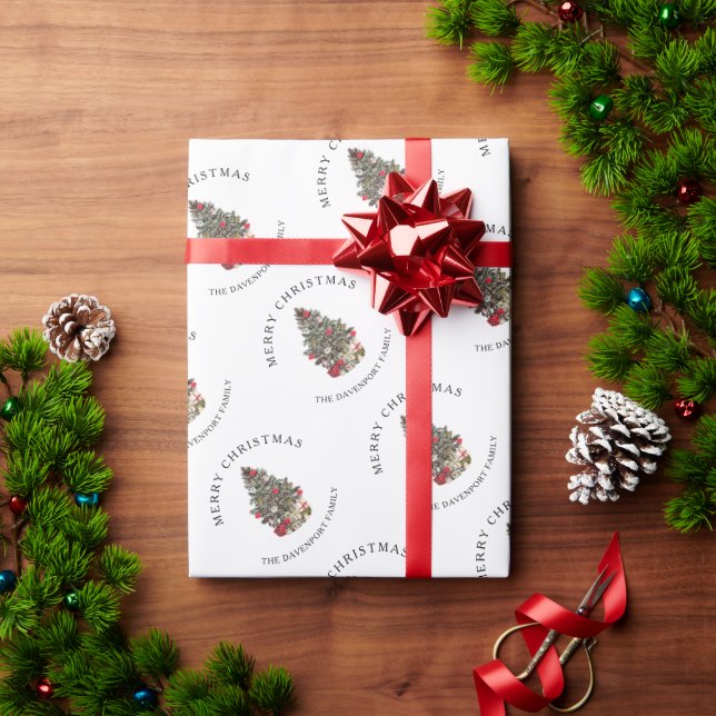 Personalized Elegant Watercolor Christmas Tree Wrapping Paper (Holiday Gift)