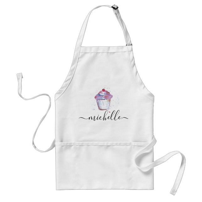 Personalized elegant Watercolor cupcake baker Adult Apron (Front)