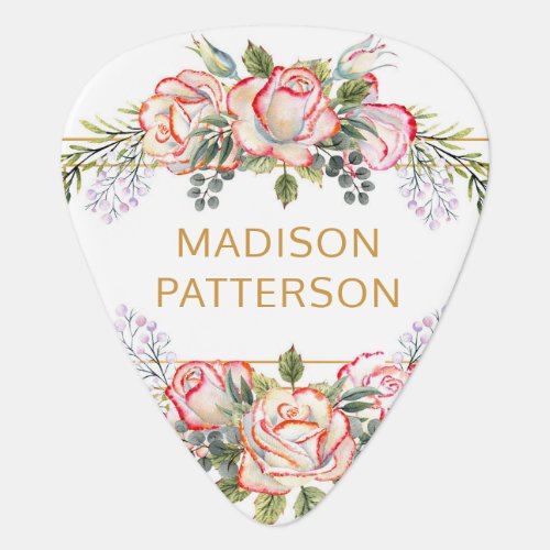 Personalized Elegant Watercolor Floral Girly Chic Guitar Pick
