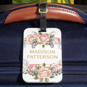 Personalized Elegant Watercolor Floral Girly Chic Luggage Tag