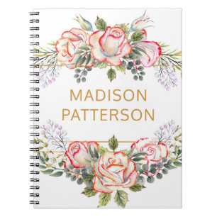 Personalized Elegant Watercolor Floral Girly Chic Notebook