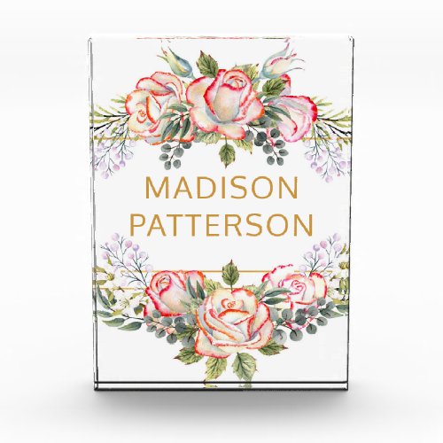 Personalized Elegant Watercolor Floral Girly Chic Photo Block