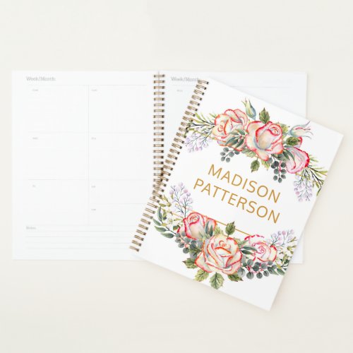 Personalized Elegant Watercolor Floral Girly Chic Planner