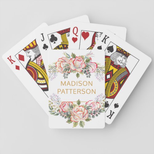 Personalized Elegant Watercolor Floral Girly Chic Playing Cards