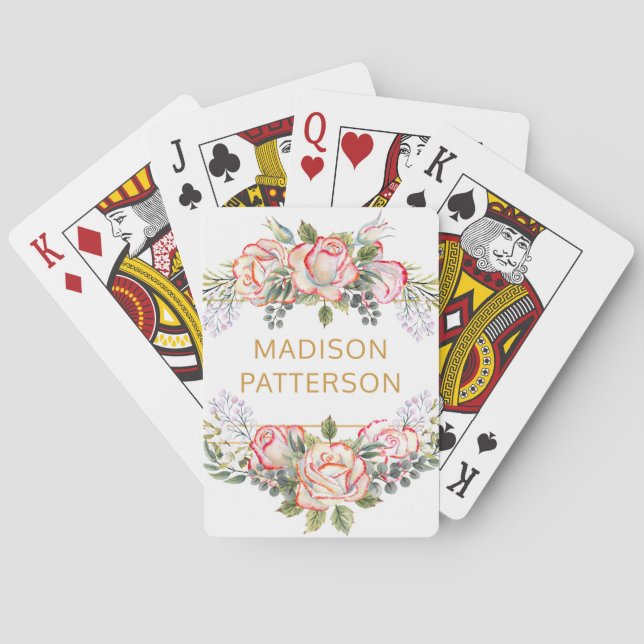 Personalized Elegant Watercolor Floral Girly Chic Poker Cards (Back)