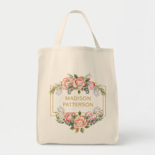 Personalized Elegant Watercolor Floral Girly Chic Tote Bag