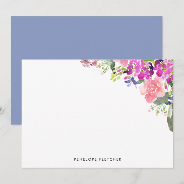 Personalized Elegant Watercolor Floral  Note Card (Front/Back)