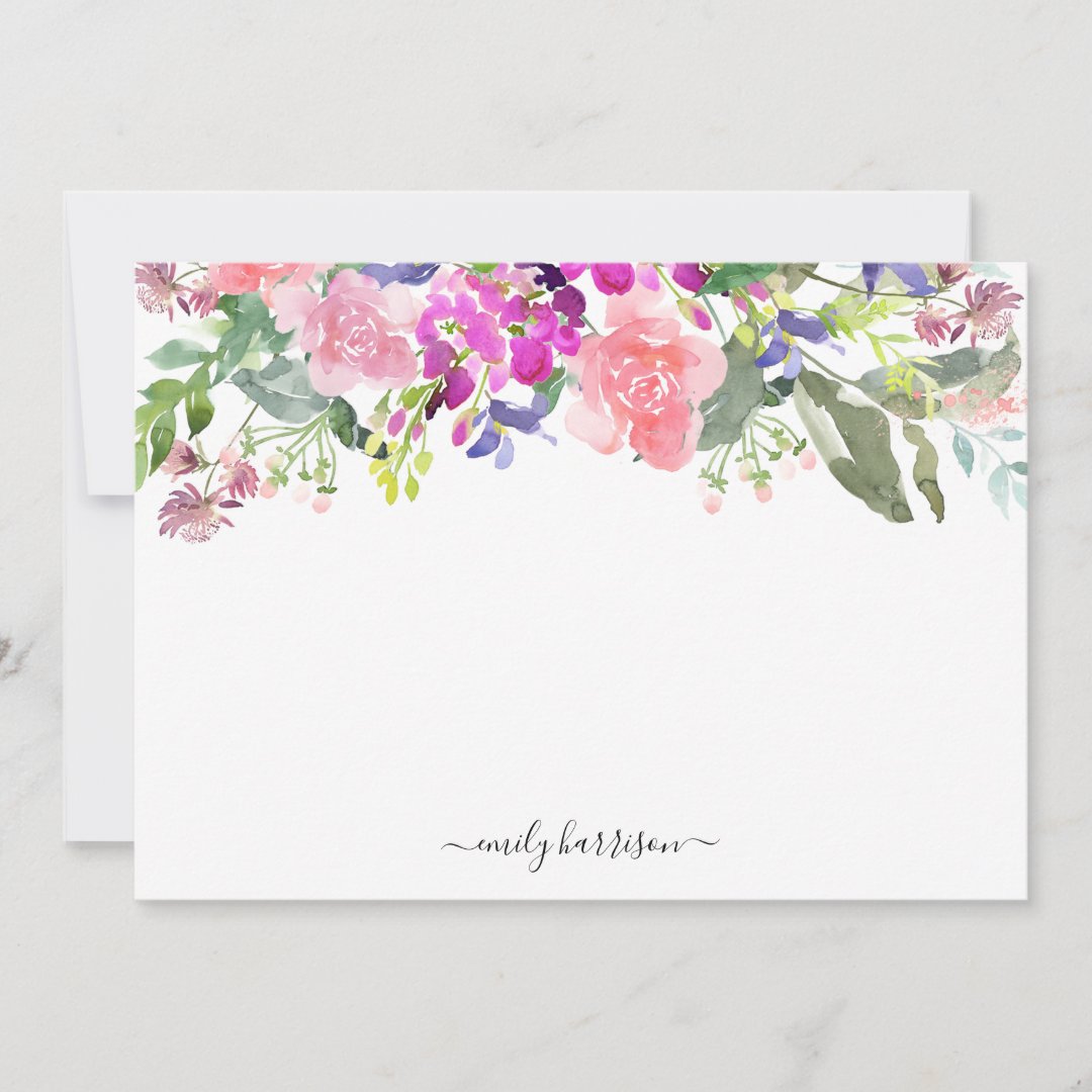 Personalized Elegant Watercolor Floral Note Card Zazzle