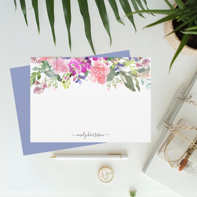 Personalized Elegant Watercolor Floral Note Card (Creator Uploaded)