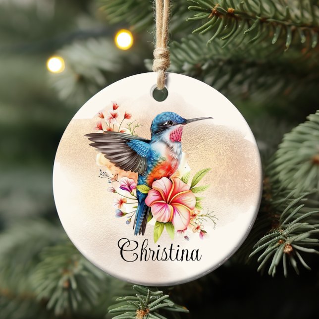 Personalized Elegant Watercolor Hummingbird Ceramic Ornament (Personalized Elegant Watercolor Hummingbird Ceramic Ornament)