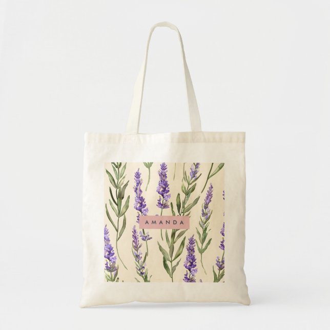Personalized Elegant Watercolor Lavender  Tote Bag (Front)