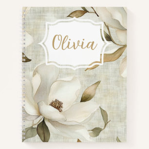 Personalized Elegant Watercolor Magnolias Notebook