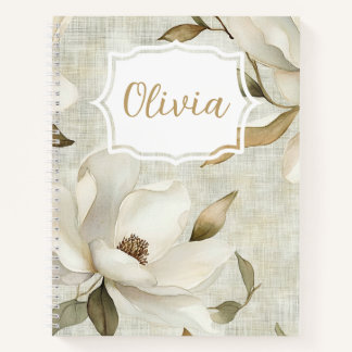 Personalized Elegant Watercolor Magnolias Notebook