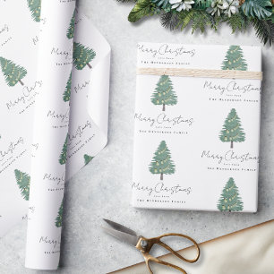 Personalized Elegant Watercolor Tree Christmas Wrapping Paper
