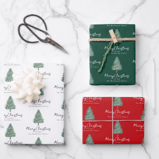 Personalized Elegant Watercolor Tree Christmas Wrapping Paper Sheets
