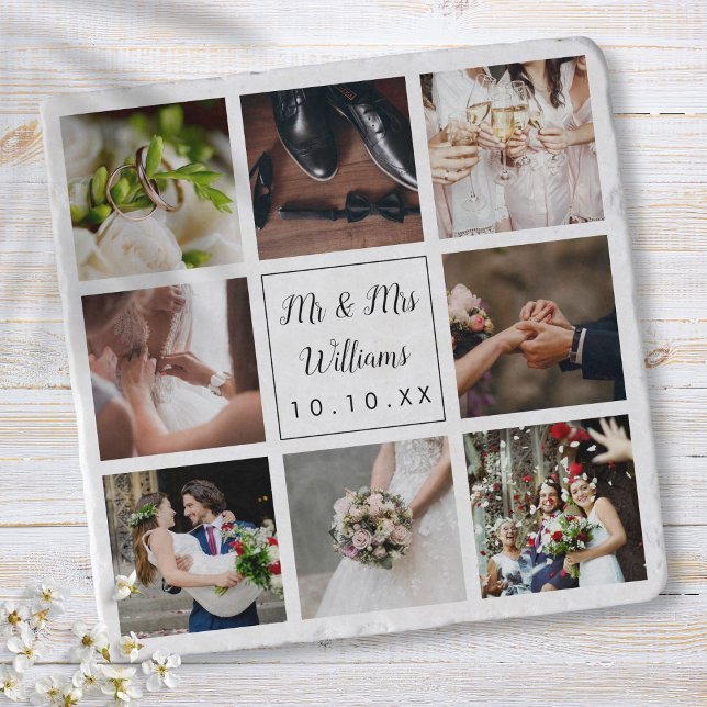 Personalized Elegant Wedding Day Photo Collage Trivet (Creator Uploaded)