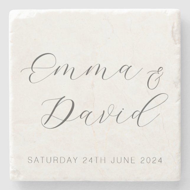 Personalized Elegant Wedding Stone Coaster (Front)