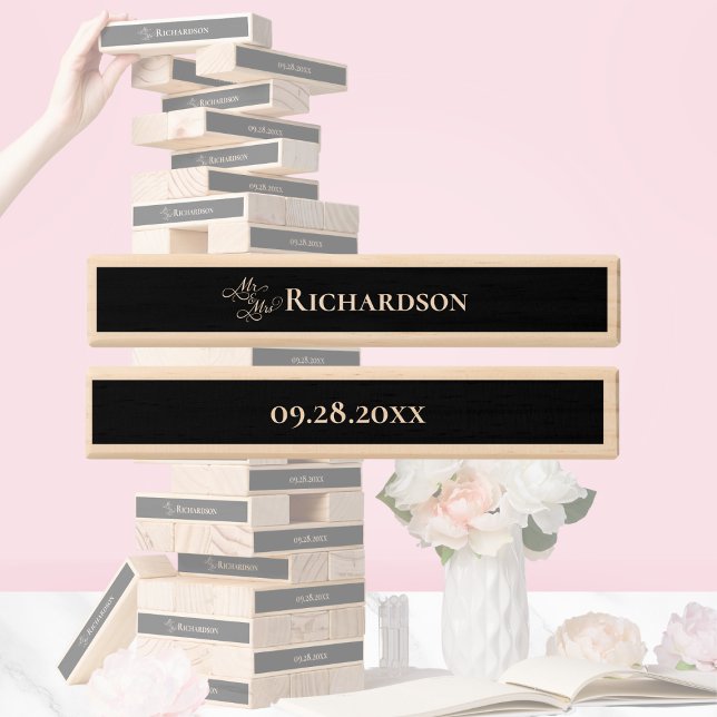 Personalized Elegant Wedding Topple Tower Game (topple tower for wedding reception, mr mrs keepsake gift for newlyweds, toppling tower, tumbling)