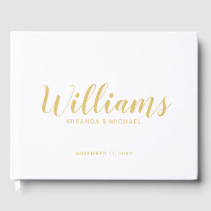 Personalized Elegant White and Gold Wedding Guest Book