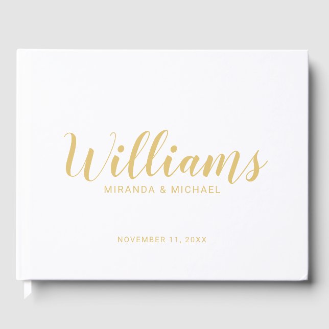 Personalized Elegant White and Gold Wedding Guest Book (Front)