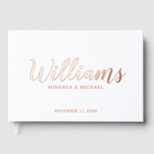 Personalized Elegant White and Rose Gold Wedding Foil Guest Book