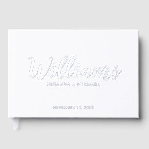 Personalized Elegant White and Silver Wedding Foil Guest Book