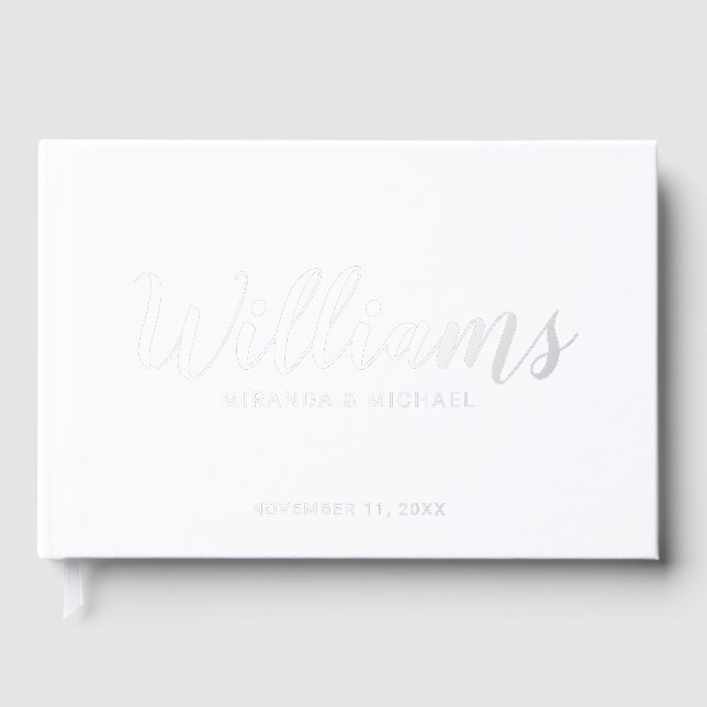 Personalized Elegant White and Silver Wedding Foil Guest Book (Front)