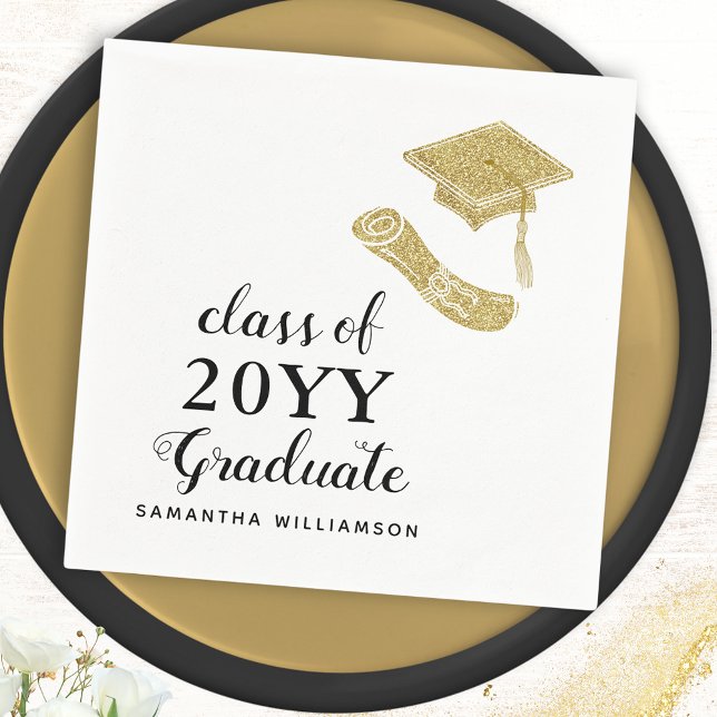 Personalized Elegant White Black Gold Graduation Napkins (Creator Uploaded)