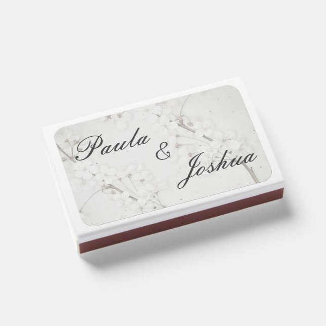 Personalized Elegant White Floral Wedding Favor Matchboxes (Front Closed)