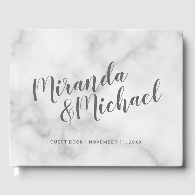 Personalized Elegant White Marble Wedding Guest Book (Front)