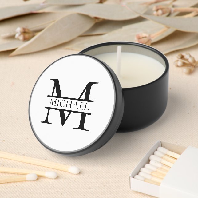 Personalized Elegant White Monogram and Name Mini Candle Favors (Insitu)