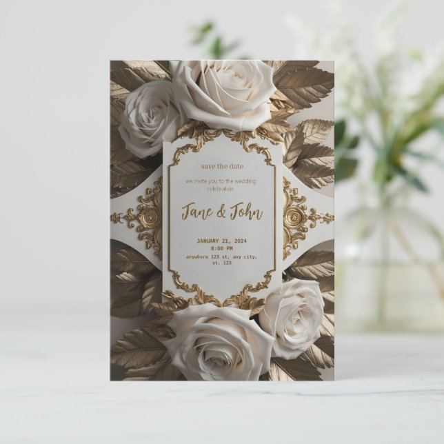 [Personalized] Elegant White Wedding Invitation (Standing Front)