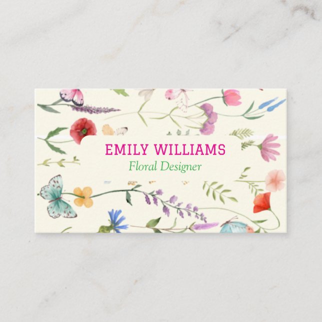 Personalized Elegant Wildflower Floral  Business Card (Front)