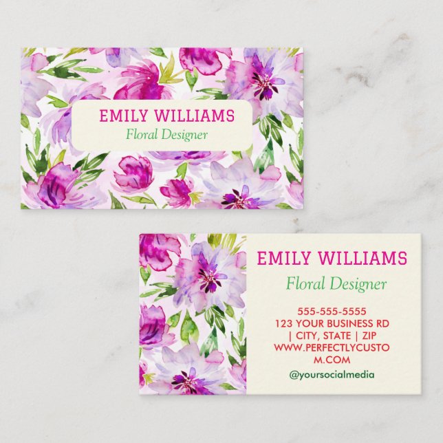 Personalized Elegant Wildflower Floral  Business Card (Front/Back)