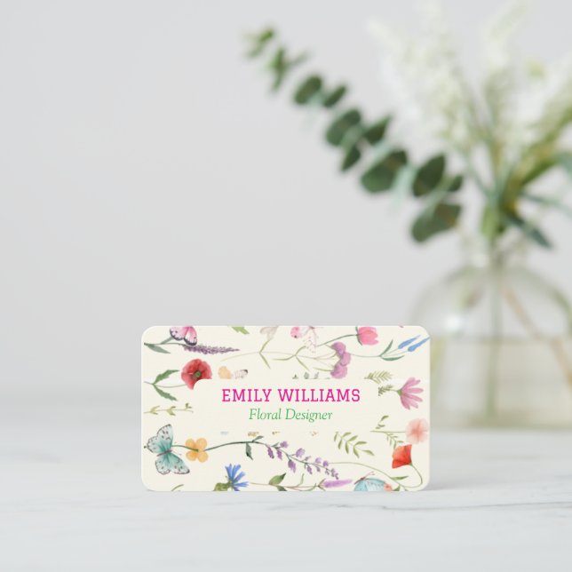 Personalized Elegant Wildflower Floral  Business Card (Standing Front)