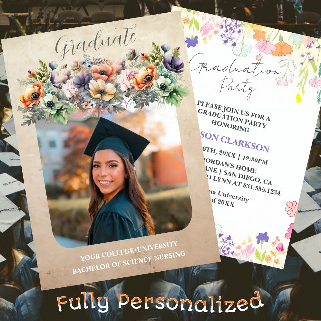 Personalized Elegant Wildflower Graduation Party Invitation (Creator Uploaded)