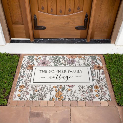 Personalized Elegant Wildflowers Cottage Door Mat