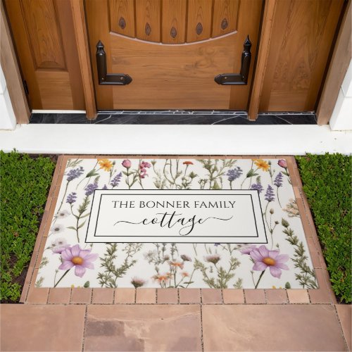 Personalized Elegant Wildflowers Cottage Door Mat