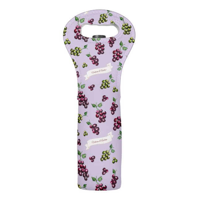 Personalized Elegant Wine Grapes Custom Watercolor Wine Bag (Front)