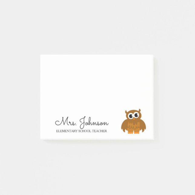 Personalized elementary school teacher cute owl post-it notes (Front)