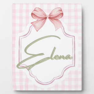 Personalized Elena Baby Girl Nursery Bow&Gingham Plaque