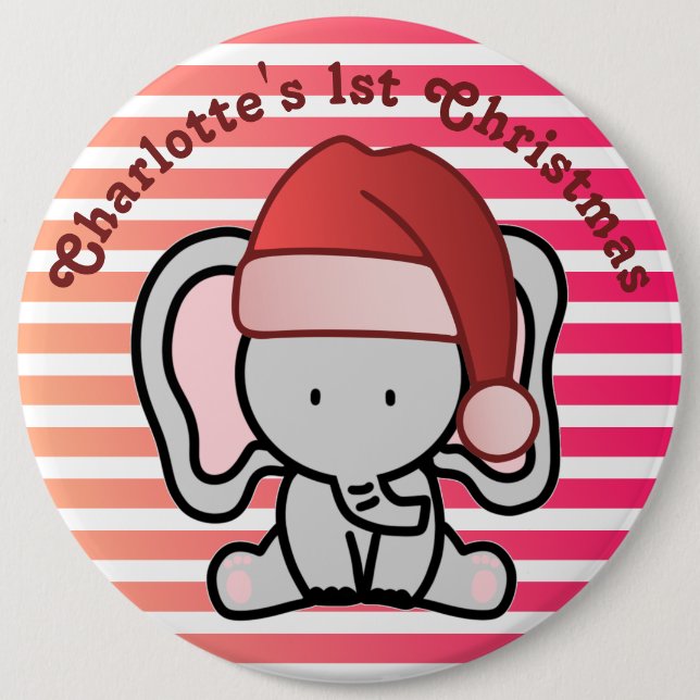 Personalized Elephant 1st Christmas Baby Girl Button (Front)