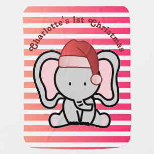 Personalized Elephant 1st Christmas Baby Girl Pink Blanket