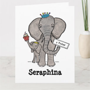 Personalized Elephant and Baby Birthday Card