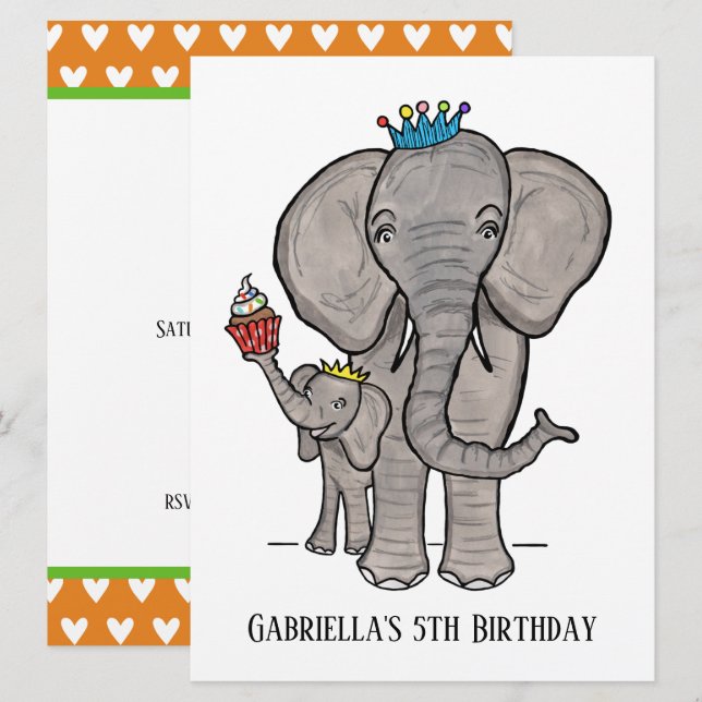 Personalized Elephant and Baby Birthday Invitation (Front/Back)
