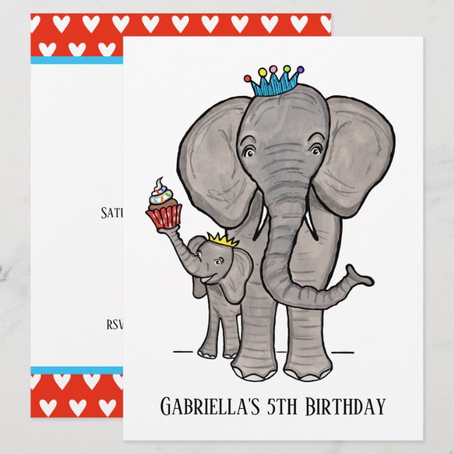 Personalized Elephant and Baby Birthday Invitation (Front/Back)