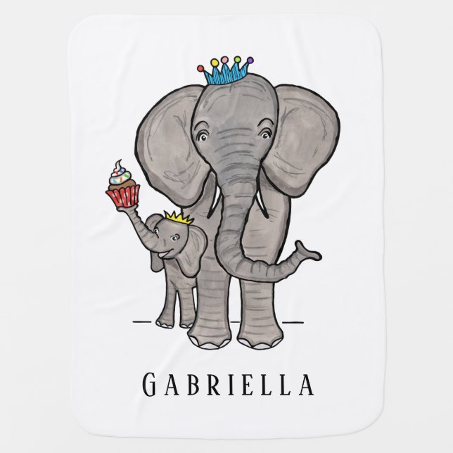 Personalized Elephant and Baby Blanket (Front)