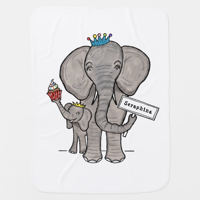 Personalized Elephant and Baby Blanket (Front)